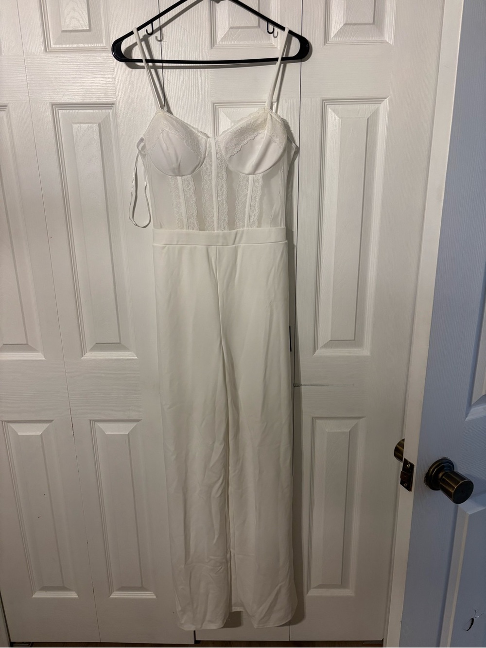 Lulu's White Lace Bustier Wide-Leg Jumpsuit